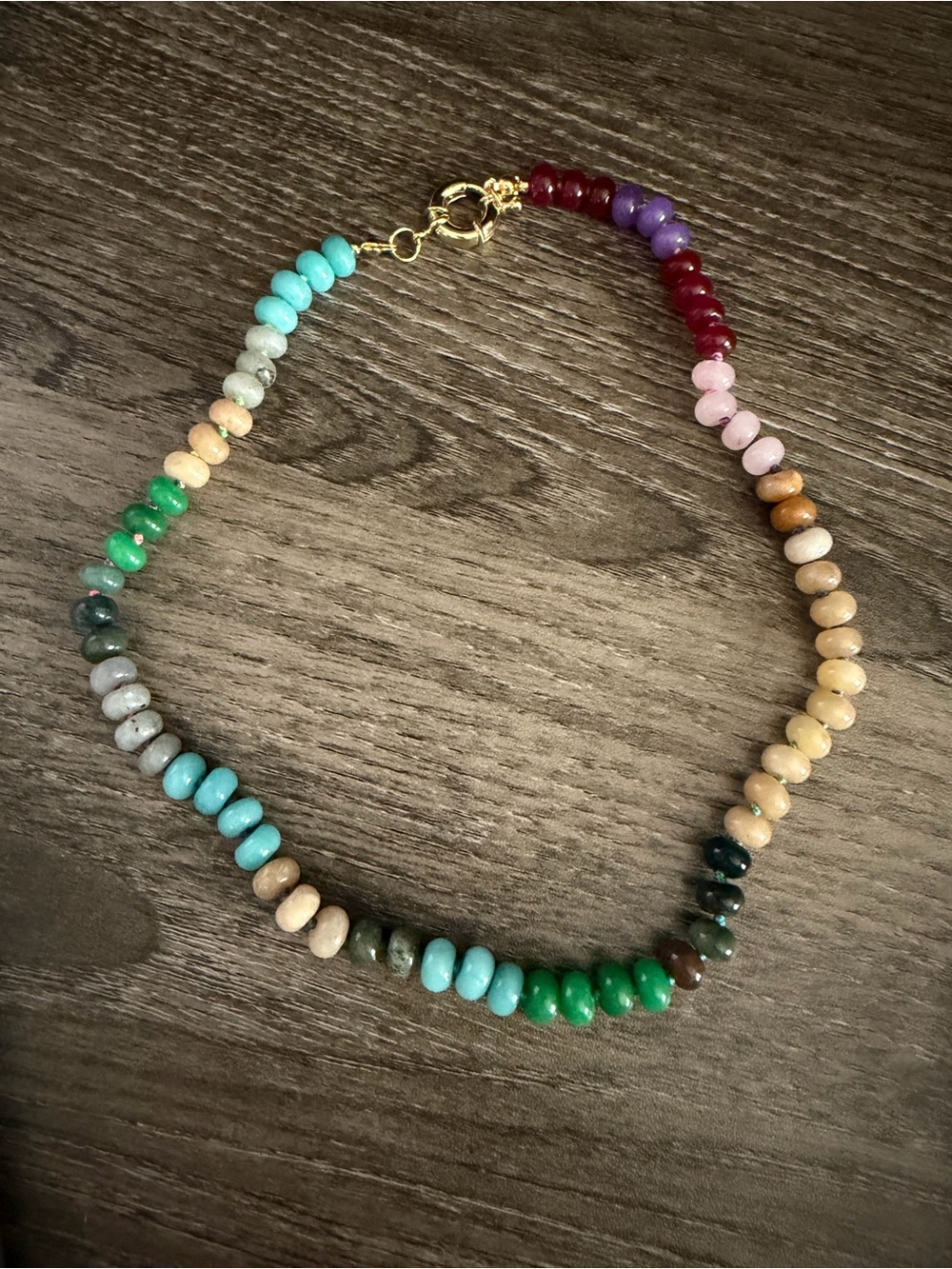 Kiss Multicolor Gemstone Beaded Necklace with Gold Clasp